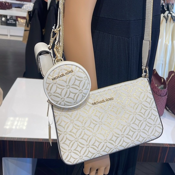 MICHAEL KORS Jet Set Travel Small Logo Jacquard Crossbody With Tech Attach NWT - Picture 5 of 16